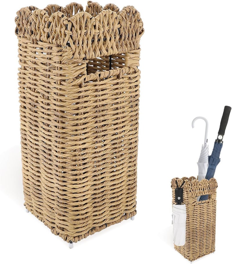 AceList Rattan Umbrella Stand, Scalloped Umbrella Holder for Entryway, Woven Umbrella Basket, Free Standing Rack for Home, Office, Outdoor - Image 1